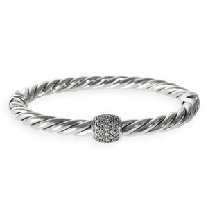 David Yurman Sterling Silver Diamond Metro Hinged Bangle Bracelet